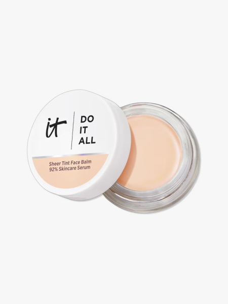 IT Cosmetics Do-It-All Sheer Tint Face Balm in branded component on a light gray background